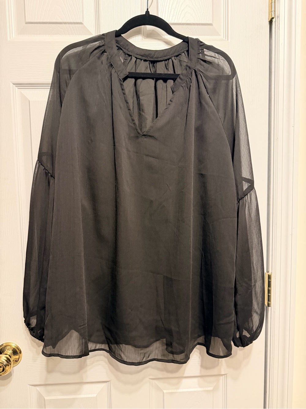 Amazon Black Sheer V-Neck Peasant Blouse